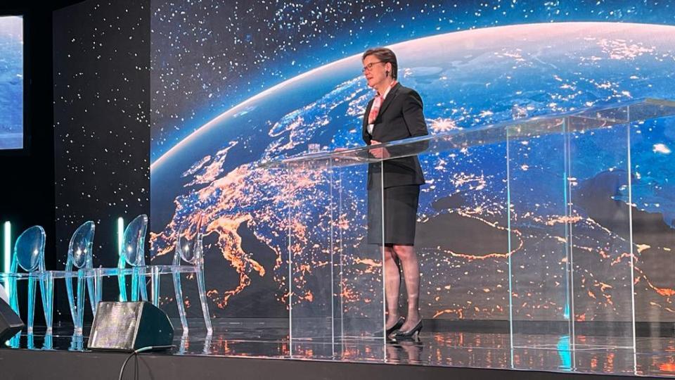 Verena Ross, chair of Esma, addressing ALFI's 2023 European Asset Management Conference. Photo: IO. Verena Ross, chair of Esma, addressing ALFI's 2023 European Asset Management Conference. Photo: IO.