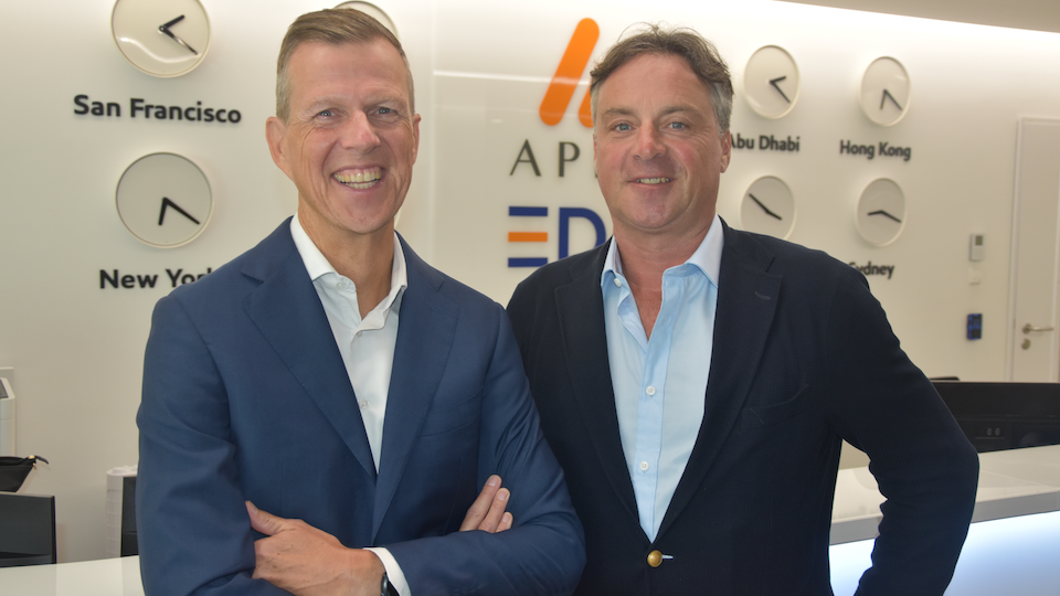 Pierre Weimerskirch, country head of Apex Group Luxembourg, and Peter Hughes, CEO and founder of Apex Group. Photo: Raymond Frenken.