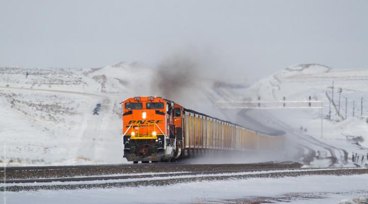 A BNSF coal train in Wyoming. Photo via Flickr.