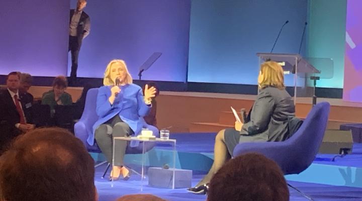 Hillary Clinton at the 2022 Amundi World Investment Forum in Paris.
